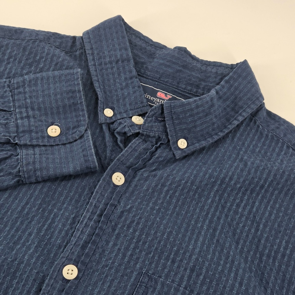 Vineyard Vines Murray Shirt Mens Medium Navy Blue Slim Fit Textured Stripe LS